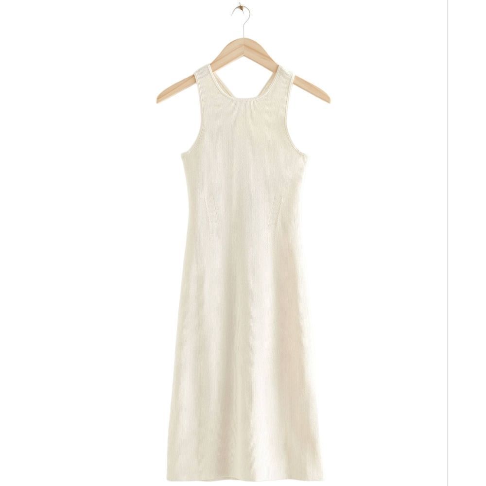 & Other Stories Fitted Open Back Midi Dress Size M in Cream NWT
